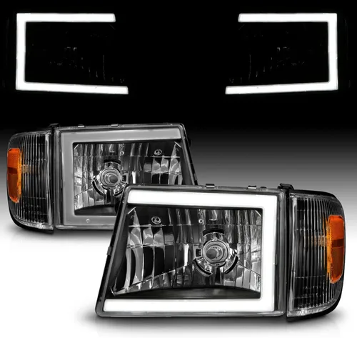 Miniatura 10 de AmeriLite para camioneta Toyota Tacoma 2WD 1997-2000, faros delanteros de tubo LED negros de repuesto + juego de luz de esquina - lado del pasajero