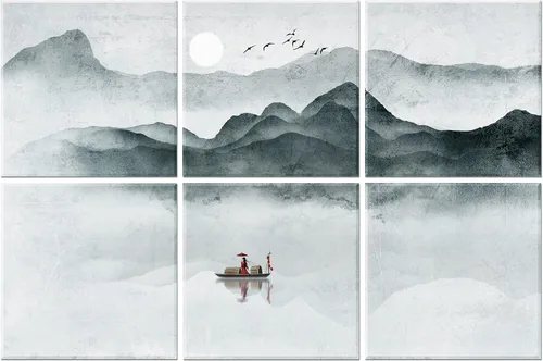 Miniatura 15 de Paquete de 6 paneles de pared acústicos artísticos decorativos, mejor tratamiento acústico que la espuma, paneles de pared de alta calidad Montaña