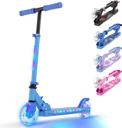 Miniatura 12 de TONBUX Patinetes para niños de 5 a 12 años, patinetes de 2 ruedas con tallo, ruedas y plataforma con luces geniales, patinete ajustable de 3 Negro