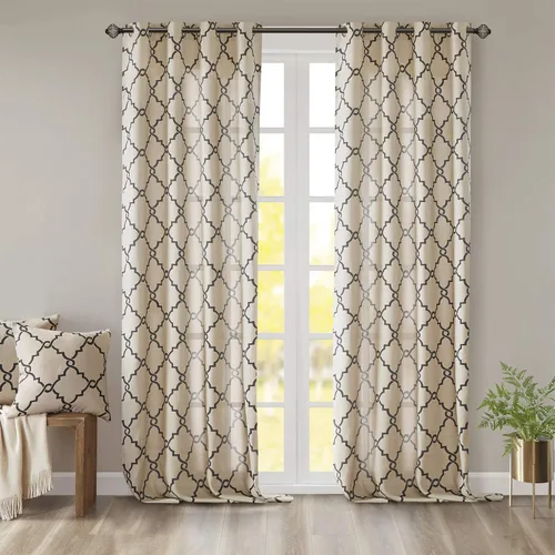 Miniatura 28 de Madison Park Saratoga - Cortina individual para ventana con filtro de luz, estampado de calado, 1 panel con ojales en la parte superior, para sala