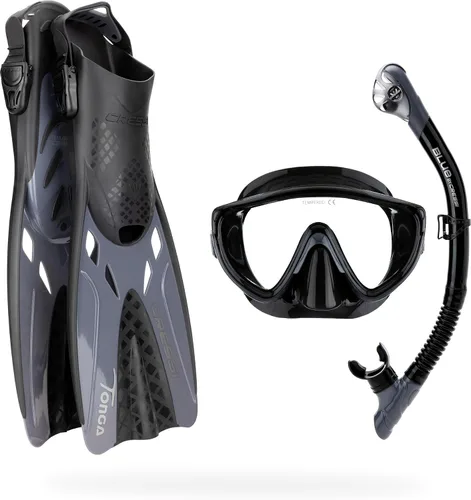 Cressi Juego de esnórquel - Aletas cortas ajustables, máscara de silicona y snorkel seco - Compacto para viajar - Juego de aventura - Diseñado en