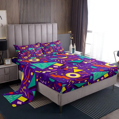 Miniatura 16 de Erosebridal Sábana bajera ajustable de los años 80, juego de sábanas geométricas de los años 80 y 90, decoración de Memphis, 80 estilos para Multi 04
