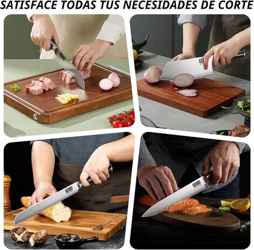 Miniatura 6 de MDHAND - Juego de cuchillos de chef con bolsa enrollable, juego de 10 cuchillos profesionales con afilador, cuchillos de cocina japoneses de acero