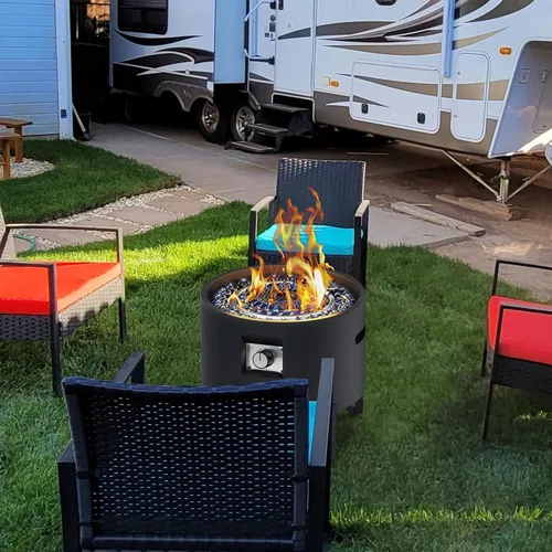 Miniatura 6 de BAIDE HOME Fogata de propano portátil para campamento RV de 50,000 BTU, redonda, 15 pulgadas de alto x 16 pulgadas de ancho, hoguera portátil de gas