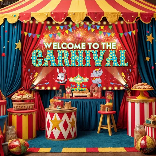 Miniatura 4 de KatchOn, Cartel de bienvenida al carnaval – Xtragrande 72 x 44 pulgadas Decoraciones de carnaval, telón de fondo de circo Decoraciones de fiesta