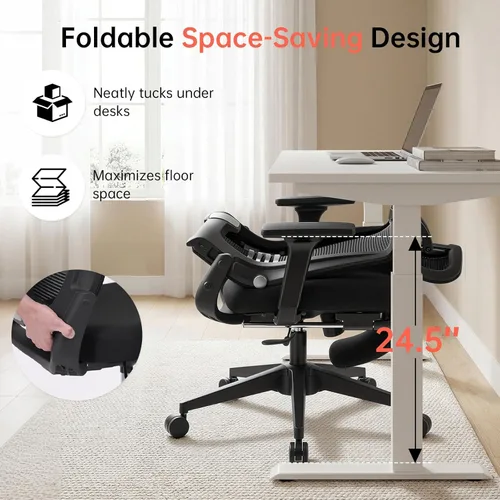 Miniatura 4 de Silla de oficina plegable con reposapiés, silla de oficina ergonómica con soporte lumbar ajustable, reposacabezas, reposabrazos, sillas de Negro
