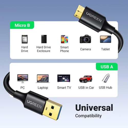 Miniatura 4 de UGREEN Cable micro USB 3.0 USB 3.0 tipo A macho a micro B compatible con Samsung Galaxy S5 Note 3 cámara disco duro y más 1.5 pies