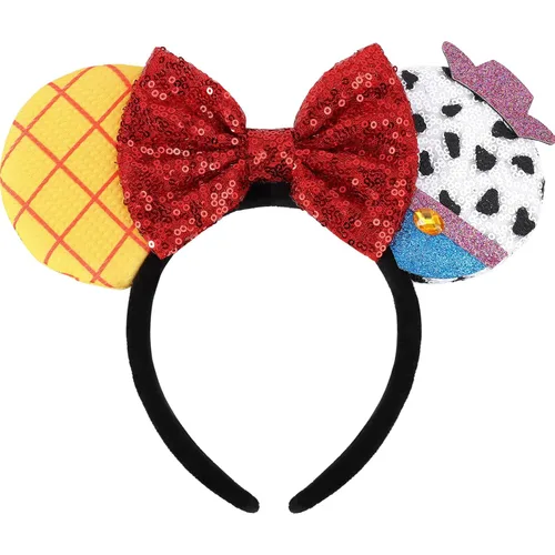 Miniatura 7 de UNSPAZ Diadema de orejas de ratón, orejas de ratón de lentejuelas para mujeres, niñas y niños, diadema de lazo brillante para decoración de fiesta