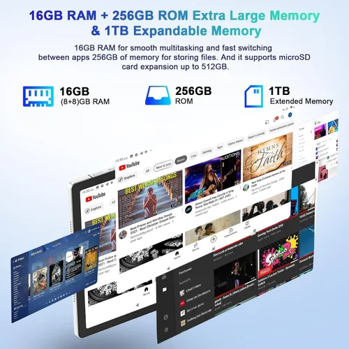 Miniatura 4 de SEBBE 2026 Tablet 11 Pulgadas Android, Pantalla Gemini AI 2K, 16GB RAM +256G + 2TB TF, 10000mAh, 2.0 GHz Octa-Core, Widevine L1, 8 MP + 20 MP+2 MP