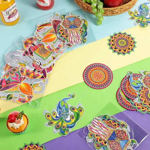 Miniatura 6 de Ceenna 8 piezas de decoración colgante Happy Diwali suministros de decoración india festival de luces colgante banner de sutura Deepavali papel