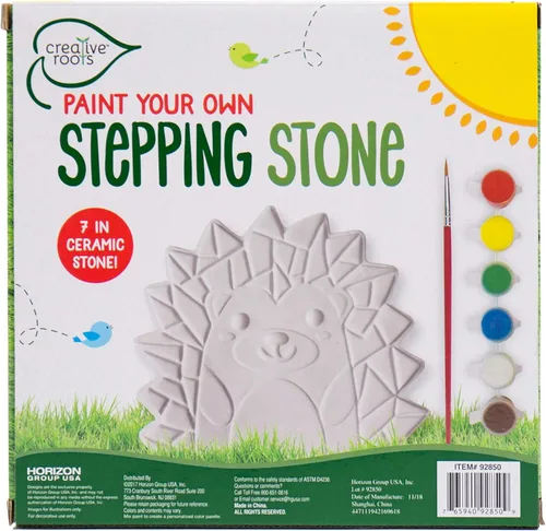 Miniatura 5 de Creative Roots Piedra de mosaico con erizo para escalonar, incluye piedra de cerámica de 7 pulgadas y 6 pinturas vibrantes, kit de piedras
