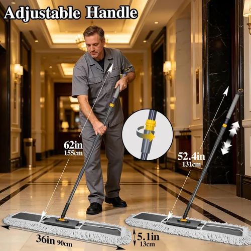 Miniatura 5 de MASTERTOP Trapeador Comercial, Trapeador de Polvo Grande de 36'', Trapeadores de Empuje Industriales de Servicio Pesado con 3 Almohadillas de Gris