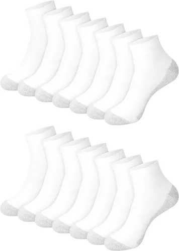 Miniatura 18 de Hanes Calcetines dobles resistentes para hombre, que disipan la humedad del cuello redondo y el tobillo, color blanco y negro, varios paquetes