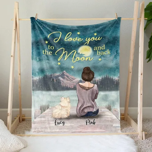 Miniatura 3 de Gossby Manta de forro polar personalizada con texto en inglés «I Love You to the Moon & Back» – Amante de perros, avatar, nombre – Día de la Madre