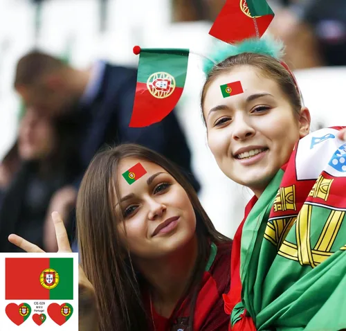 Miniatura 4 de 10 hojas de tatuajes faciales temporales de la bandera de Portugal 2022, 40 tatuajes falsos extraíbles, para hombres, niños y mujeres (Portugal)