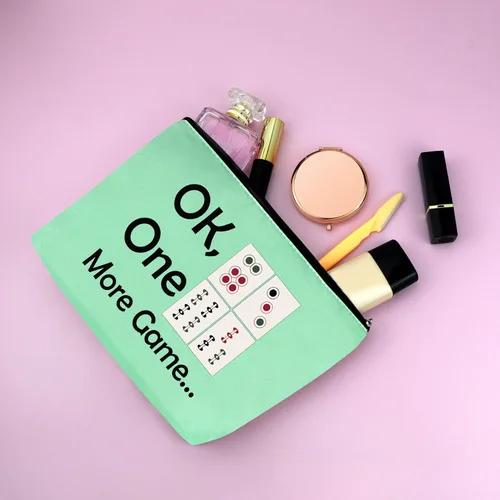 Miniatura 6 de Mxrymvu Mahjong Lovers Gift for Women Makeup Bag Mahjong Player Gifts for Friend Grandma, Verde, rosa y morado, Viajes