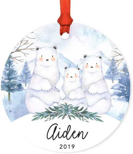 Miniatura 52 de Andaz Press Adorno de recuerdo de Navidad de metal redondo personalizado para la familia, My First Christmas As Abuelita 2024, acuarela de osos