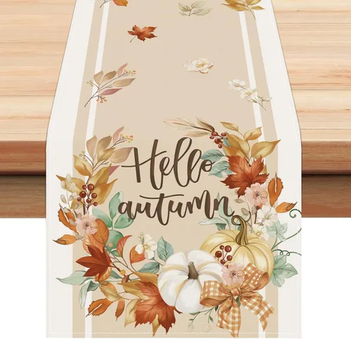 Miniatura 9 de Bonhause Camino de mesa de otoño, calabazas, hojas, flores, 13 x 72 pulgadas, temporada de otoño, Acción de Gracias, cocina, comedor, decoración