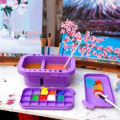 Miniatura 5 de MyLifeUNIT Limpiador de pinceles, soporte para pinceles y organizadores con paleta para acrílico, acuarela y pinturas a base de agua (morado)