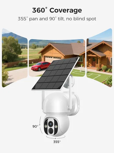 Miniatura 8 de Cámara de seguridad solar inalámbrica WiFi Pro para exteriores, visión nocturna a color de 4 MP, detección de movimiento AI/PIR, 360 PT, audio de 2