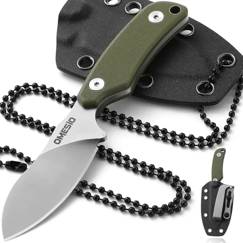 Miniatura 8 de Omesio Cuchillo para el cuello, cuchillo de hoja fija de 5.82 pulgadas con funda y collar Kydex, cuchillo táctico para el cuello Campact de espiga