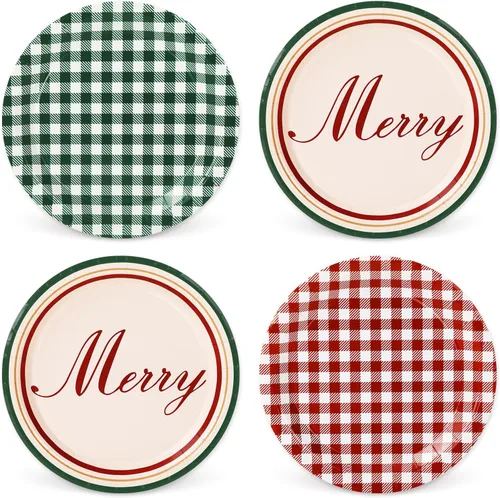Miniatura 11 de Whaline 40 platos de papel de Navidad, 4 diseños, chinoiserie de porcelana azul y blanca, árbol de Navidad, platos desechables de Papá Noel, vajilla
