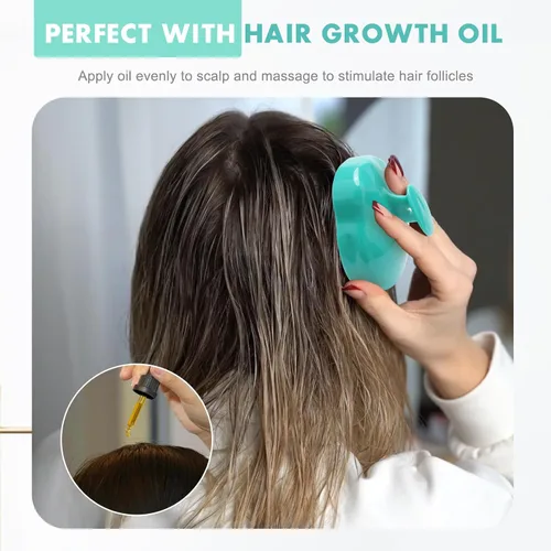 Miniatura 6 de FREATECH Cepillo de champú y masajeador con cerdas de silicona suave para el cuidado del cuero cabelludo, exfoliador para la ducha que elimina