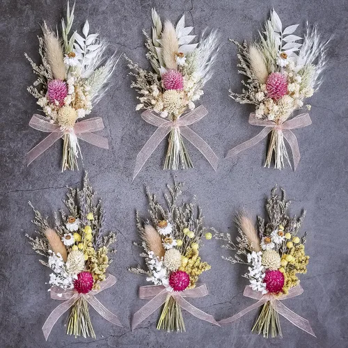 Miniatura 2 de Juego de 6 mini ramos de flores secas, mini ramo rosa, decoración de platos de fiesta, caja de propuesta de dama de honor y niña de las flores