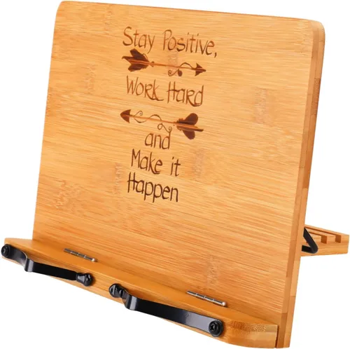 Miniatura 10 de MEGREZ Soporte de bambú para libros de 13.2 x 9.4 pulgadas, soporte plegable para libros de cocina con 6 alturas ajustables, soporte para libros