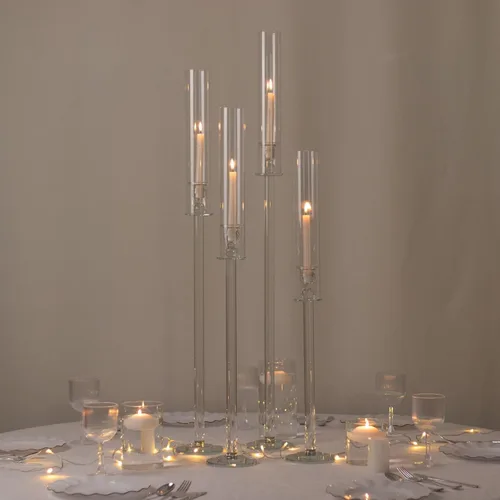 Miniatura 22 de Efavormart Paquete de 2 Portavelas Candelabro Transparente de 18", Pantalla de Vidrio para Vela, Pantalla de Vela Huracán de Extremo Abierto