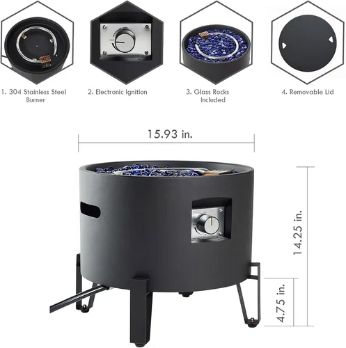 Miniatura 5 de BAIDE HOME Fogata de propano portátil para campamento RV de 50,000 BTU, redonda, 15 pulgadas de alto x 16 pulgadas de ancho, hoguera portátil de gas