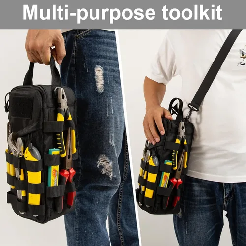 Miniatura 6 de Pequeña bolsa de herramientas táctica con clip de anillo en D, organizador portátil de bolsa de almacenamiento EDC con múltiples bolsillos y bolsa
