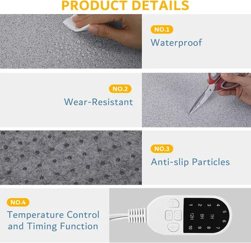 Miniatura 4 de QOUBAI Calentador térmico de PVC de 110 V para calentador de pies debajo del escritorio, 31.5 x 20 pulgadas, almohadilla térmica eléctrica de ahorro