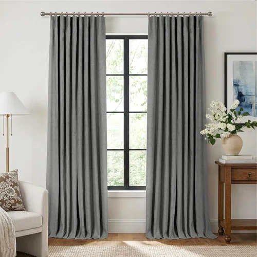 Miniatura 45 de INOVADAY Cortinas 100% opacas para dormitorio, cortinas opacas de 84 pulgadas de largo, cortinas opacas de lino con anillos de clip, aislamiento