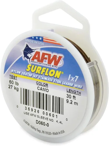 Miniatura 80 de Alambre de pesca americano Surflon recubierto de nailon 1x7 de acero inoxidable, línea líder de pesca para agua salada, prueba de 10 libras - prueba