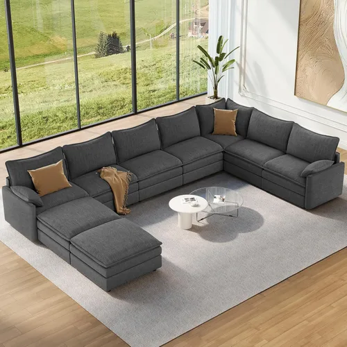 Miniatura 34 de Vesgantti 2 Piece Loveseat & 3 Seater Sofa Set, Modular Cloud Couch, Beige