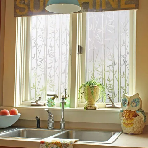 Miniatura 7 de Finnez Película de privacidad de bambú para ventana, cubierta esmerilada de adherencia estática, sin pegamento, película decorativa extraíble