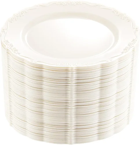 Miniatura 11 de DaYammi 60 piezas de platos de plástico transparente dorado elegantes platos desechables transparentes resistentes premium de 10.25 pulgadas
