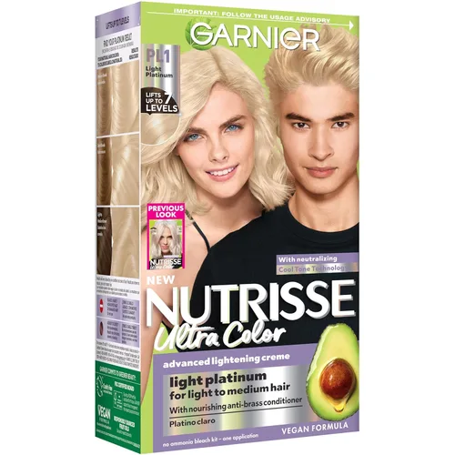 Garnier Nutrisse Ultra Color - Crema nutritiva para el cabello, PL1 platino claro (Coconut), tinte permanente para el cabello, 1 unidad (el embalaje
