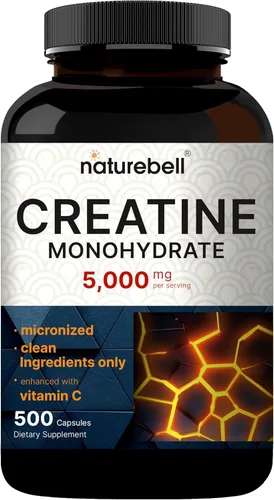NatureBell Cápsulas de monohidrato de creatina de 5,000 mg por porción, 500 unidades | Píldoras de creatina micronizadas y sin sabor | Soporte para