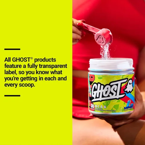 Miniatura 5 de GHOST BCAA - Suplemento de aminoácidos en polvo, frambuesa azul, 30 porciones, sin azúcar, aminopolvo para después del entrenamiento y bebida