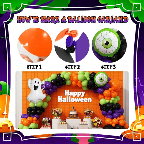 Miniatura 8 de Kit de arco de guirnalda de globos de Halloween, globos de papel de aluminio de fantasma y globo ocular grande con globos negros, naranjas, morados