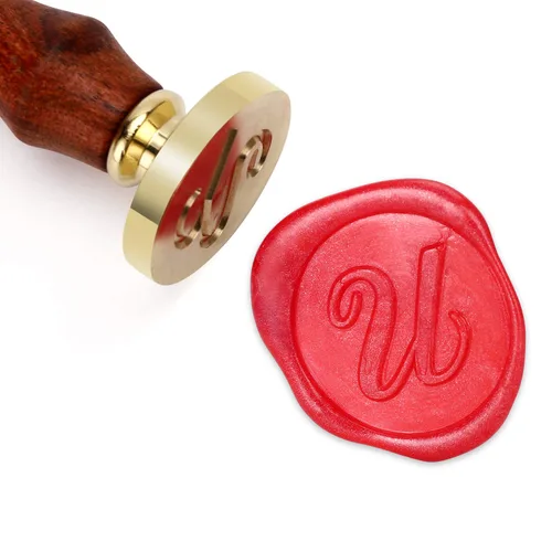 Miniatura 18 de Sello de cera Mceal, sello de latón con mango de madera, sello grande de 30 mm, letra H caligráfica