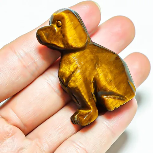 Miniatura 2 de Artistone Estatua de perro de ojo de tigre amarillo de 2 pulgadas, piedra preciosa tallada, animales curativos, escultura de cachorro de la suerte