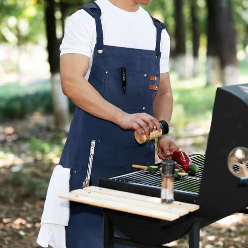 Miniatura 5 de Tosewever Delantales de trabajo para hombres con bolsillos grandes, parte trasera cruzada de lona, delantales de herramientas ajustables resistentes