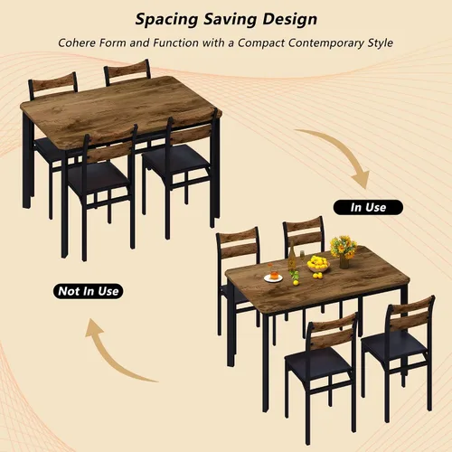 Miniatura 8 de Recaceik Juego de mesa de comedor para 4, mesa de cocina de madera con marco de metal y tablero de MDF, juego de mesa de cocina de 5 piezas