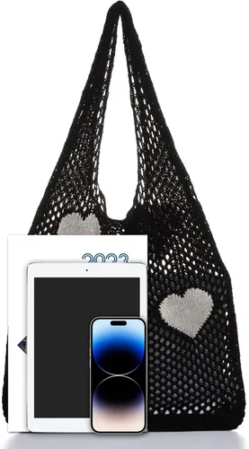 Miniatura 6 de Ovida Bolso de mano de ganchillo de malla, bolsa de playa Fairycore, bolso hobo de hadas, estilo grunge, bolso estético Y2K para mujeres y niñas