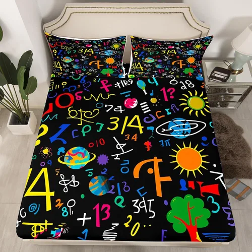Miniatura 13 de Juego de ropa de cama ajustable con fórmula informática para niños y niños, diseño de geometría de acuarela, números, fórmula matemática, juego