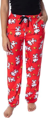 Peanuts Snoopy And Woodstock - Pantalones de pijama de forro polar suave al tacto para mujer