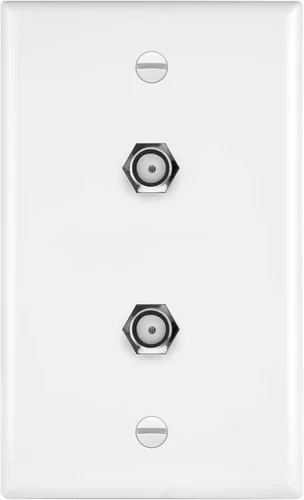 ENERLITES Placa de pared coaxial, 2 puertos, conector acoplador tipo F F81 para cable coaxial de televisión, 1 banda 4.50 x 2.76 pulgadas, 6621-W,